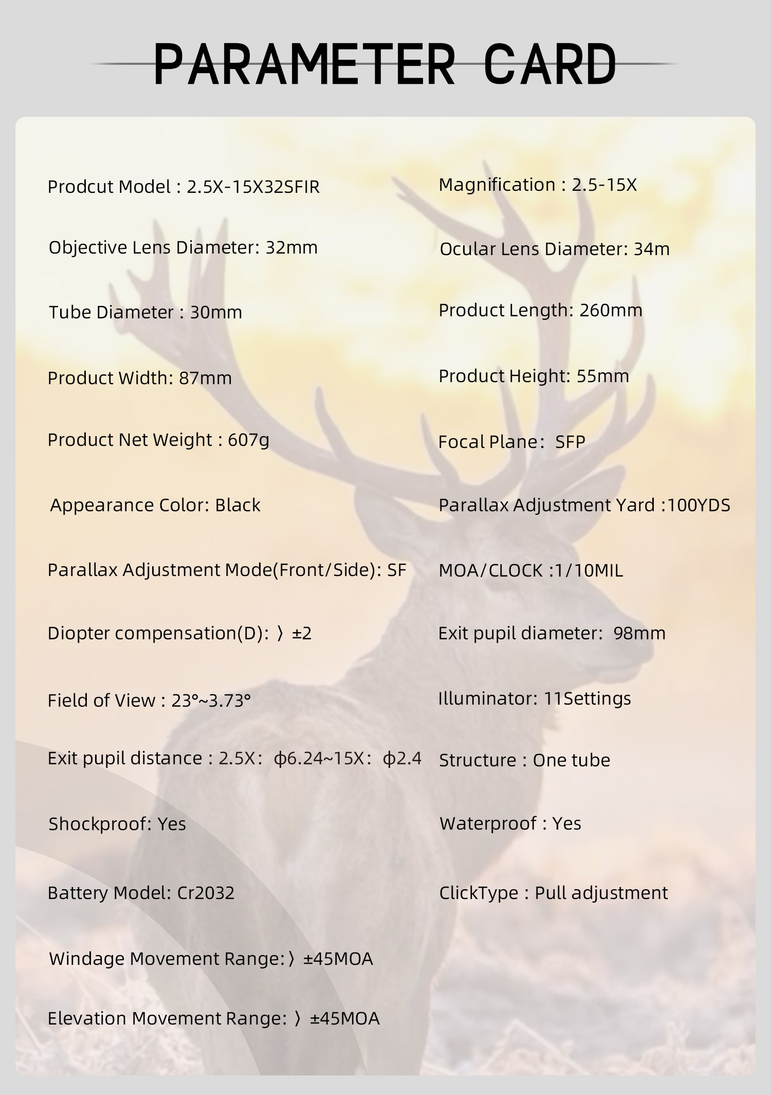 T-Eagle Long Range Riflescope AR 2.5-15X32 SF IR