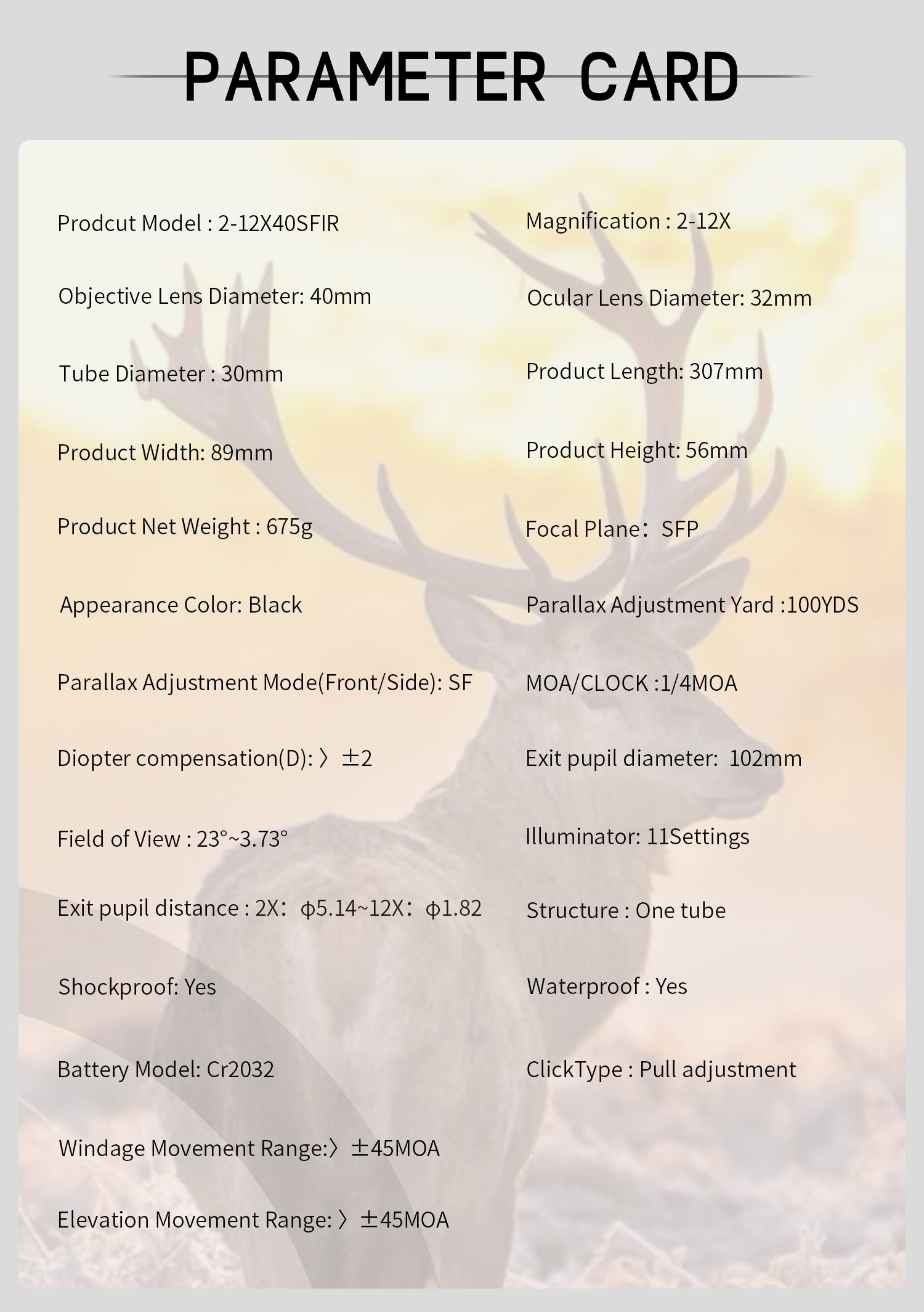 T-Eagle Long Range Riflescope AR 2-12X40 SF