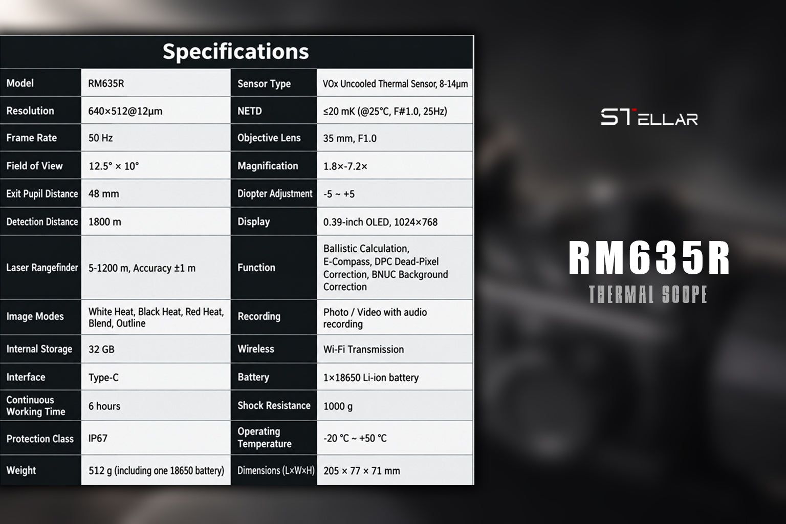Stellar RM635R Thermal Scope with Laser Rangefinder & Ballistic Calculation  L