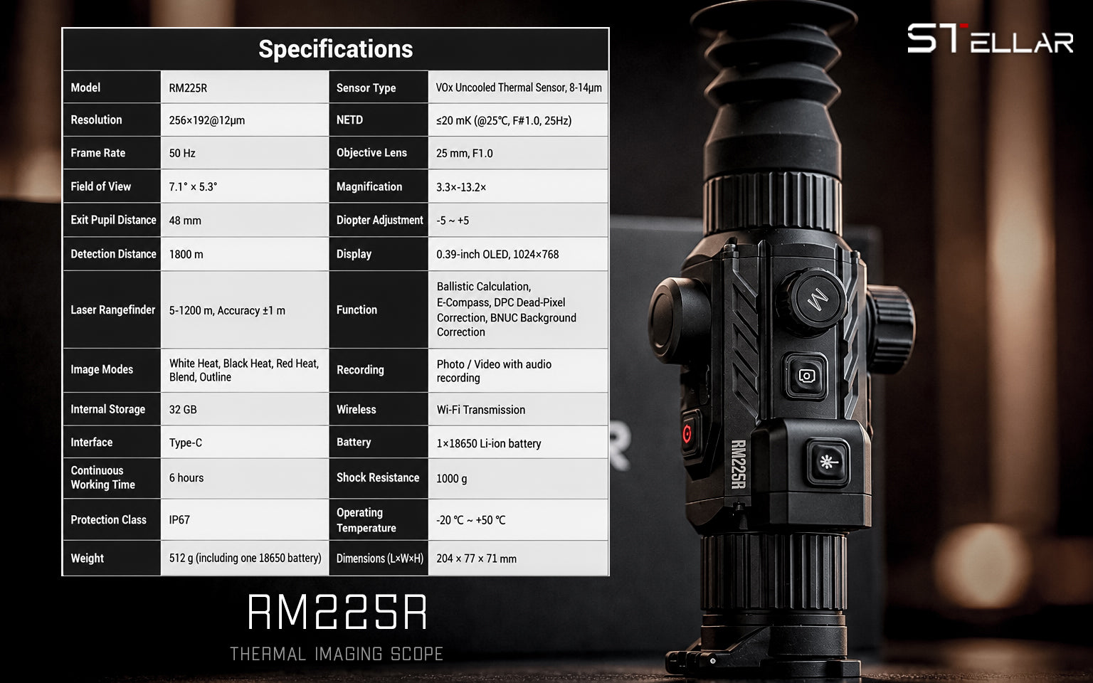 STELLAR RM225R Compact Thermal Rifle Scope 384×288 VOx for Night Hunting Q