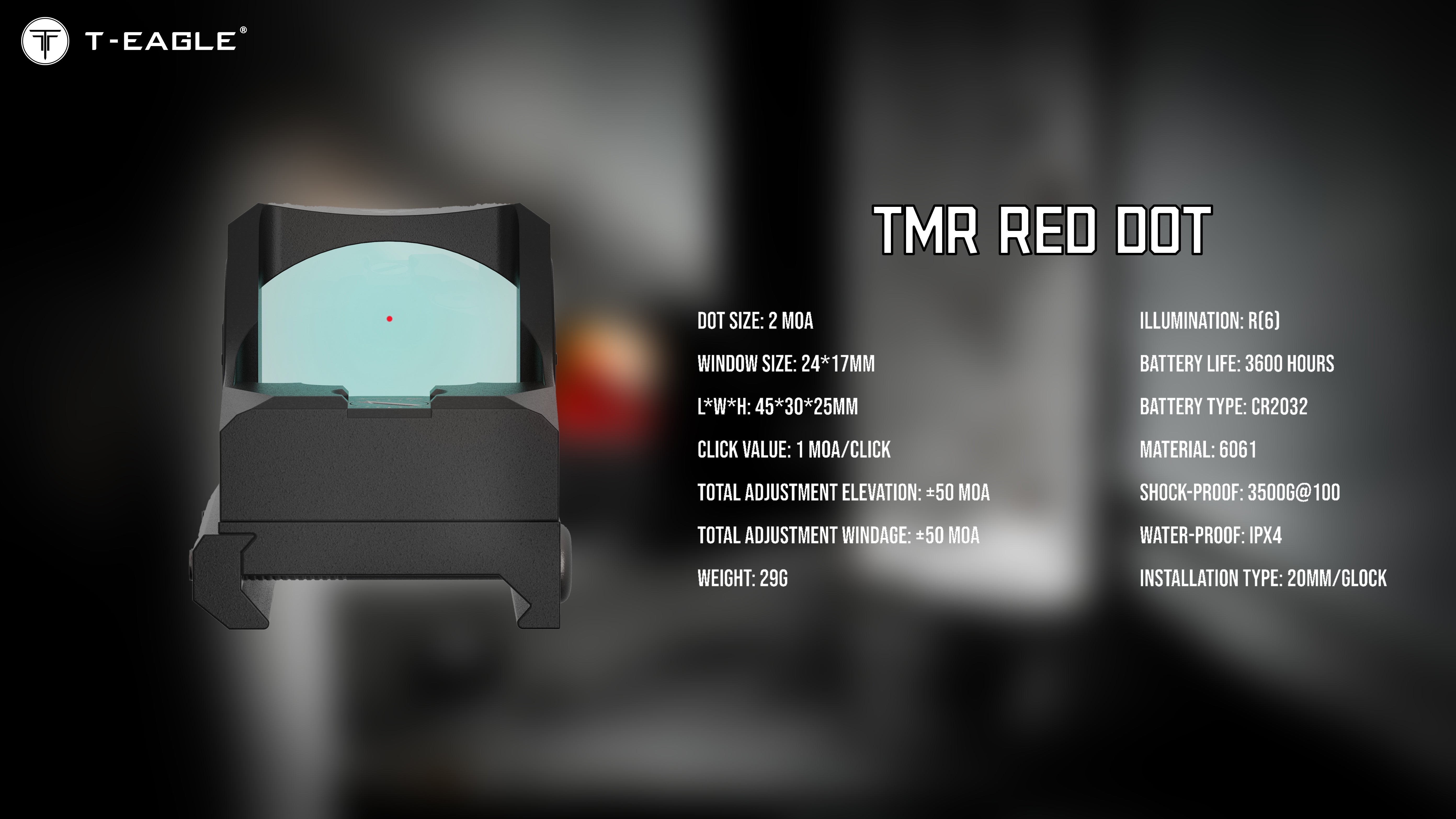 T-EAGLE TMR Pistol Red Dot  Sight 2 MOA
