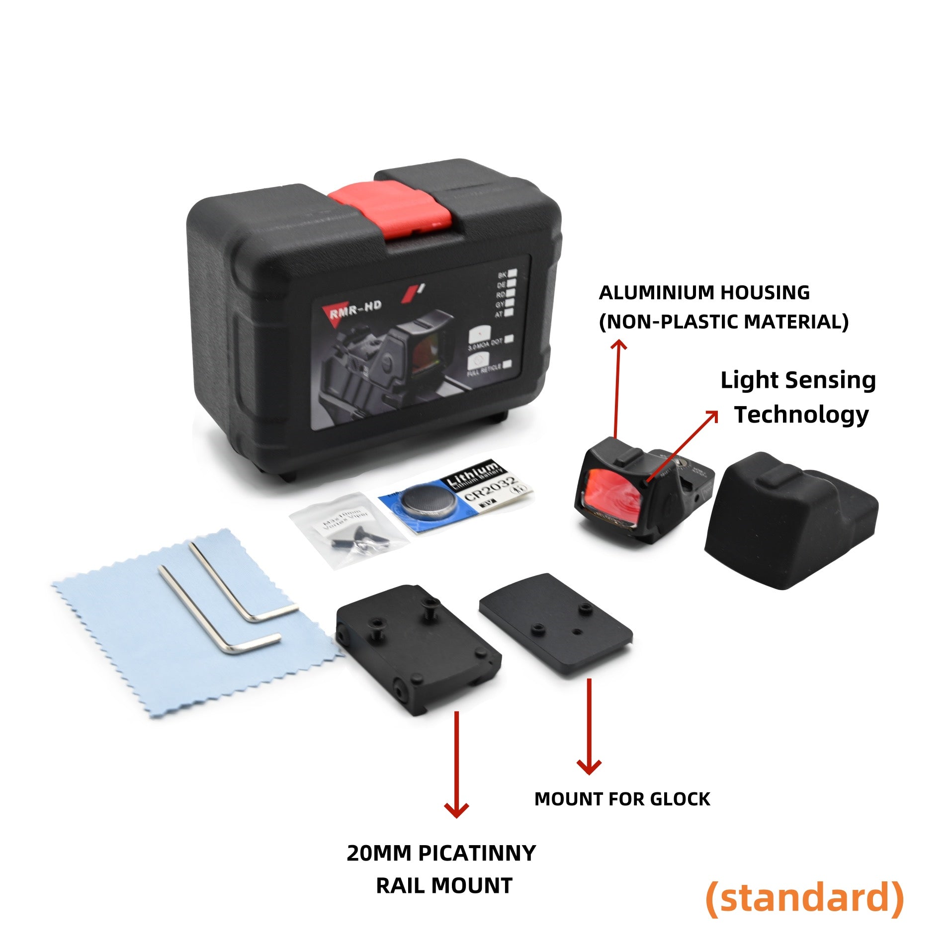 RMR-HD Red Dot Sight With Red Coating| 6063 Aluminum Tactical Optical Sight | Compatible with Glock and 20mm mounts | Automatic mode | Available in multiple colors