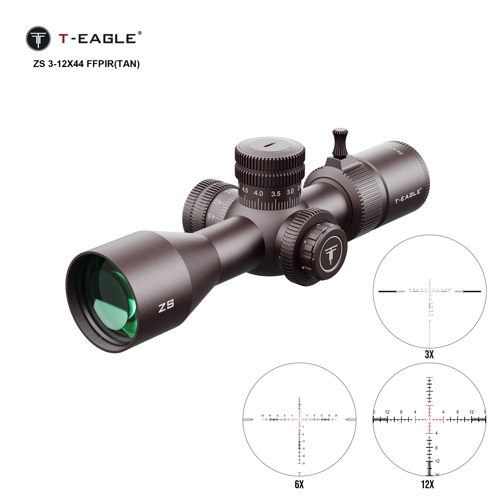 T-EAGLE ZS 3-12X44FFP-Tan Zerostop Riflescope